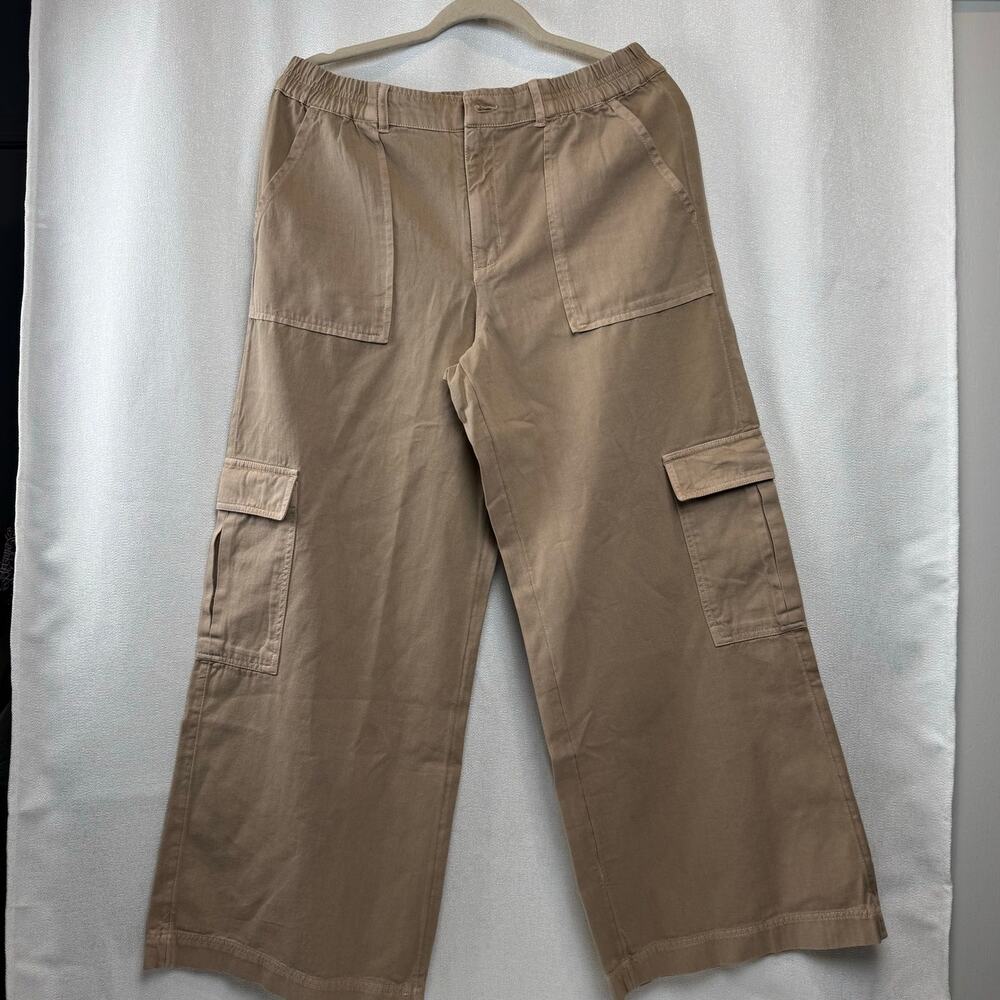 O'Neill Women Cargo Pants Cotton Wide Leg Tan Relax fit large patch pockets